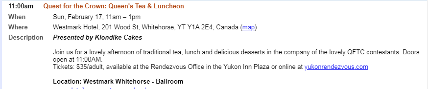 Queen's Tea Luncheon - Yukon Sourdough Rendezvous