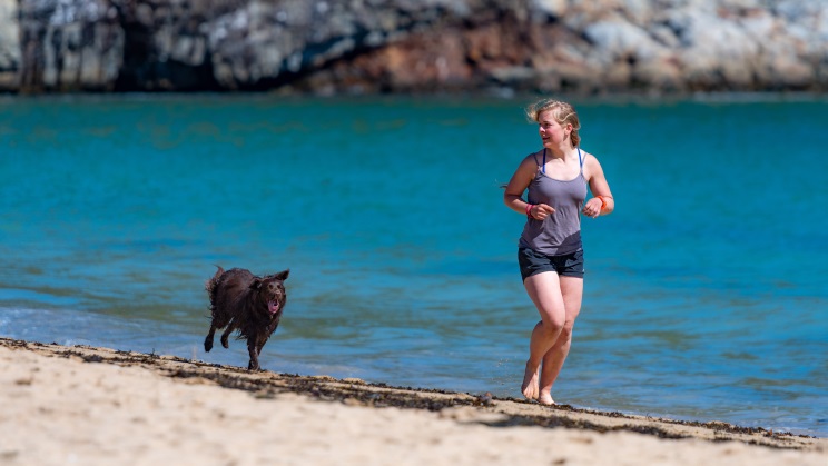 Owner and Dog Running on the Beach